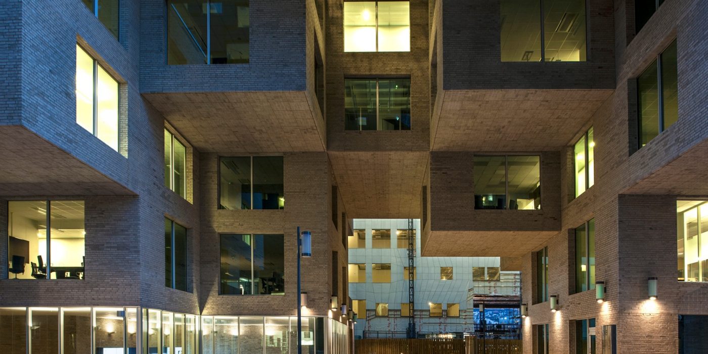 DNB Bank Headquarters with facing bricks for interior/exterior walls and floors, prefabricated beams, ceilings and sills; Brick Award Nominee 2014; MVRDV bv and Dark Arkitekter AS (Co-Architect); Photo: Jiri Havran