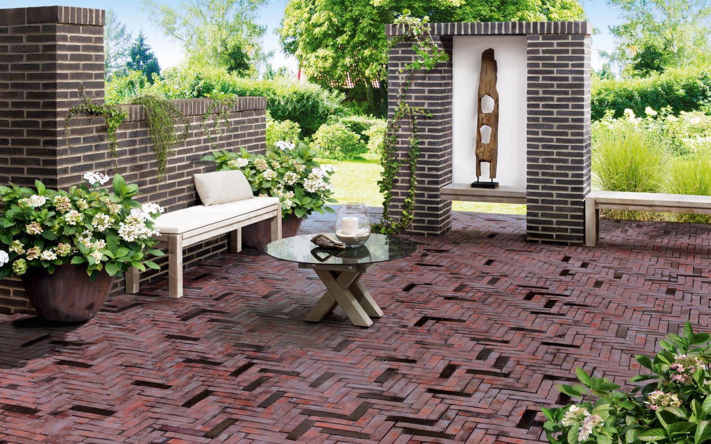 paver, penter, paving stone, terrace, garden, bench