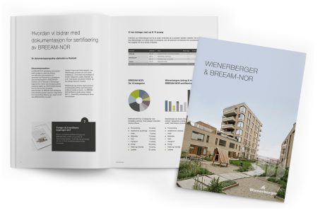 Mock-up af norsk BREEAM brochure med hvid baggrund