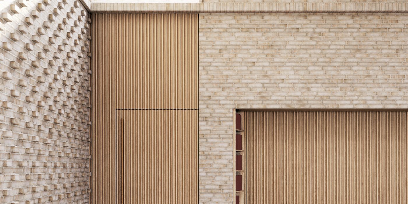 Hvinningdal Kirke formsten mursten med kul beige tegl