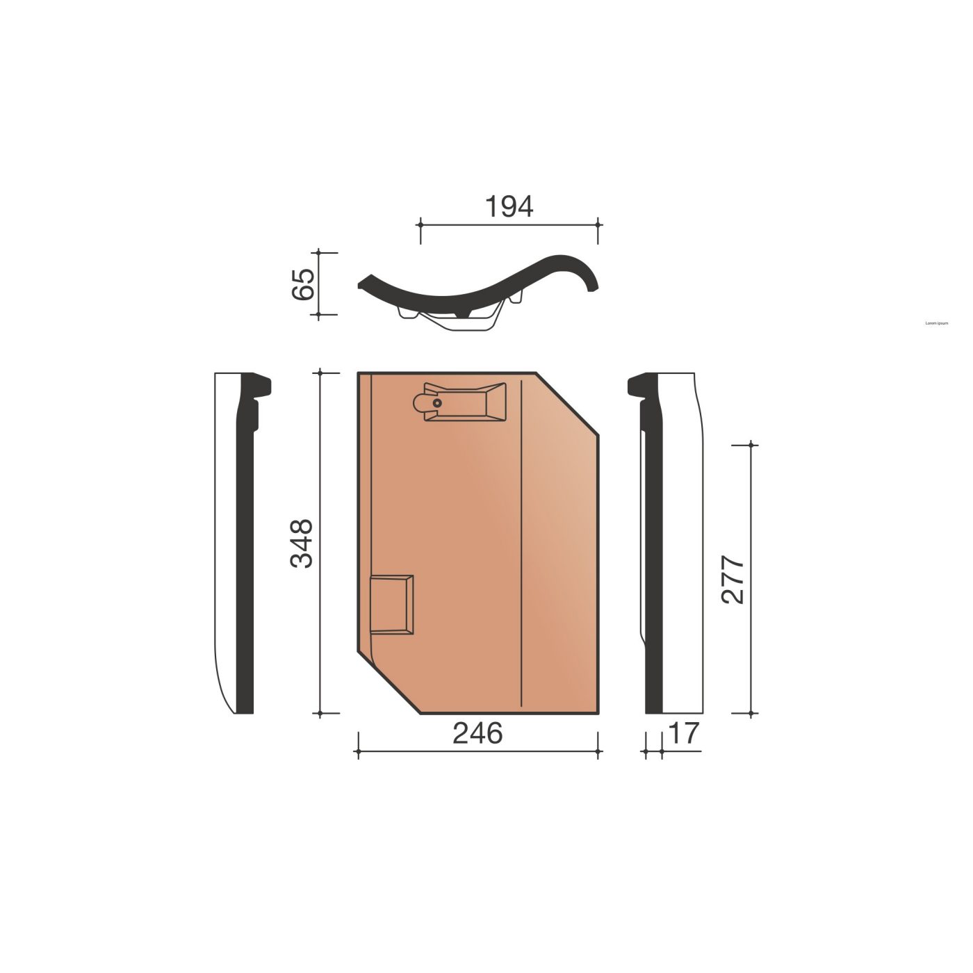 Technical drawing of the Oude holle 451 dakpan