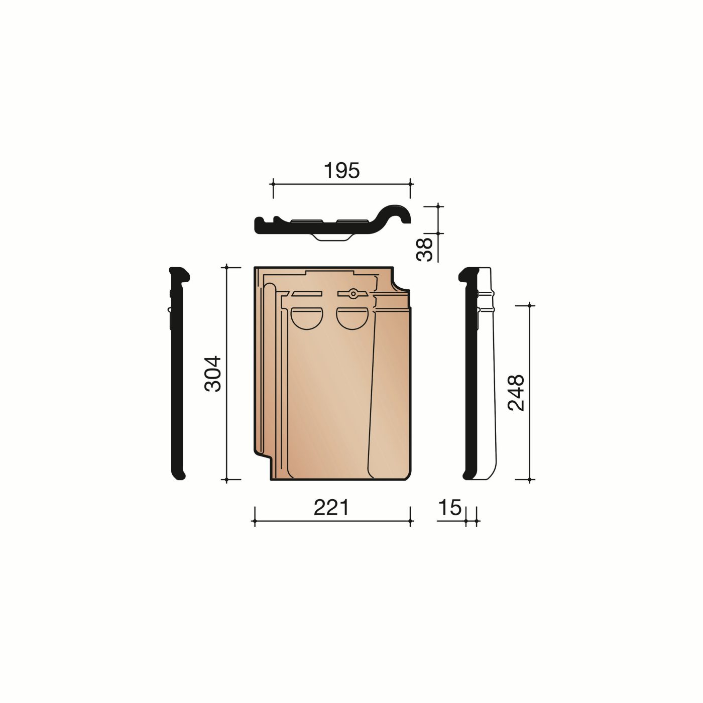 Technical drawing of the Tuile du nord 44 dakpan