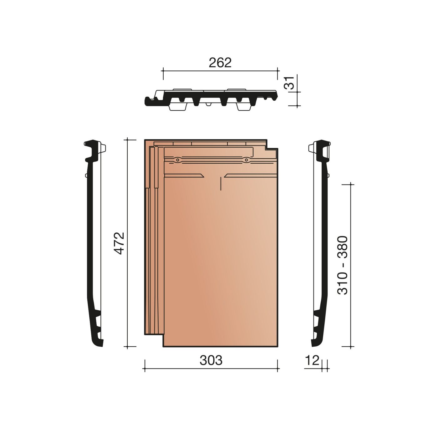 Technical drawing of the Actua dakpan